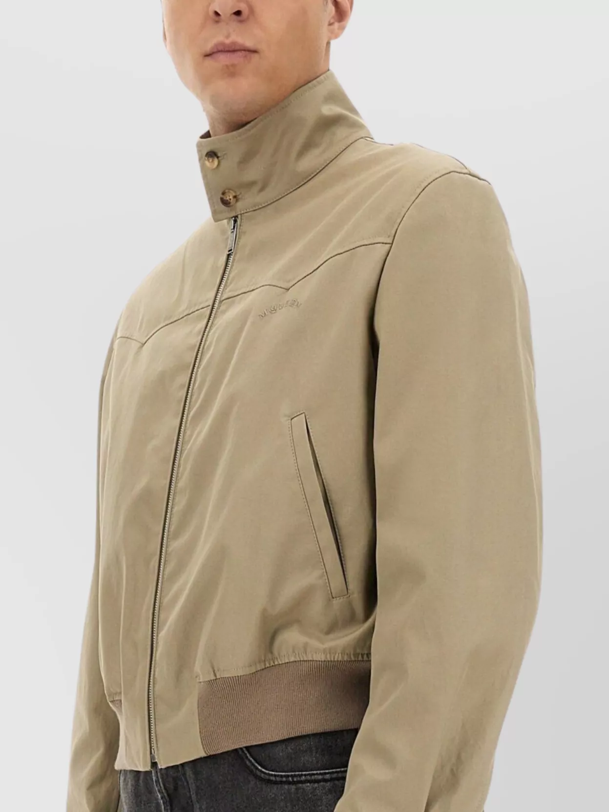 Alexander Mcqueen Ribbed High Collar Jacket With Button Accents