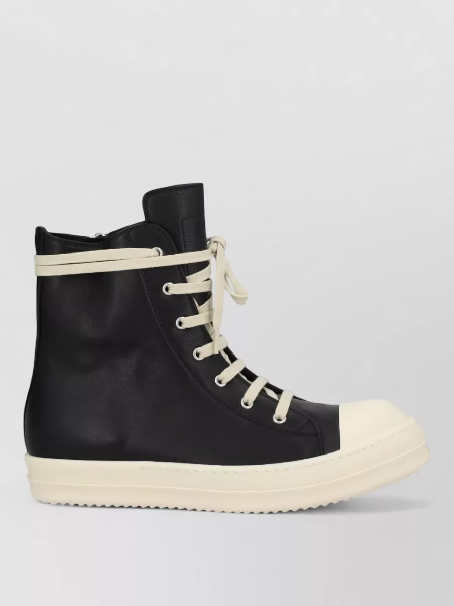 Rick Owens Leather High Top Sneaker Round Toe