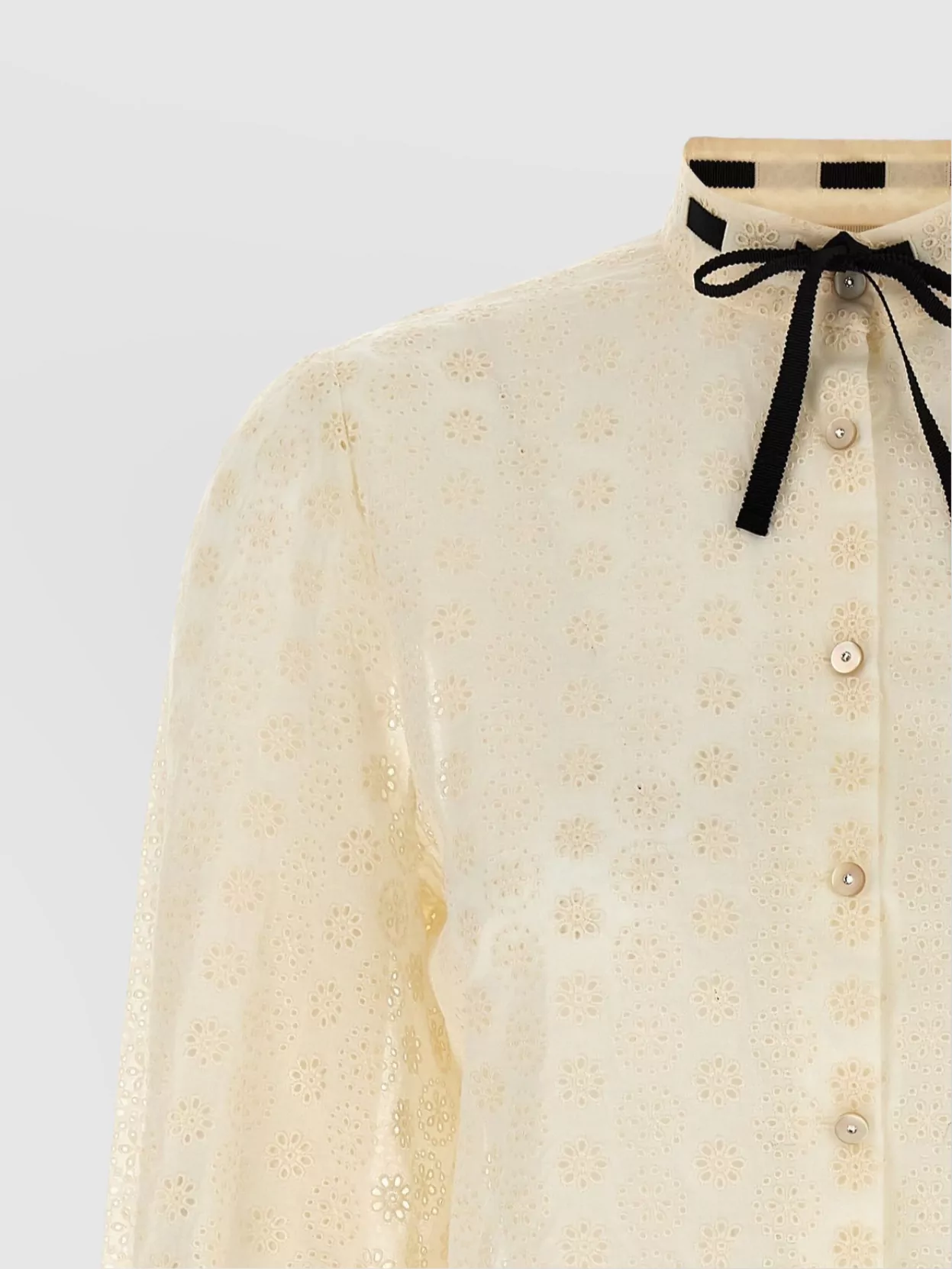 Valentino Daisy Polka-dot Sangallo Button-down Shirt In Neutral
