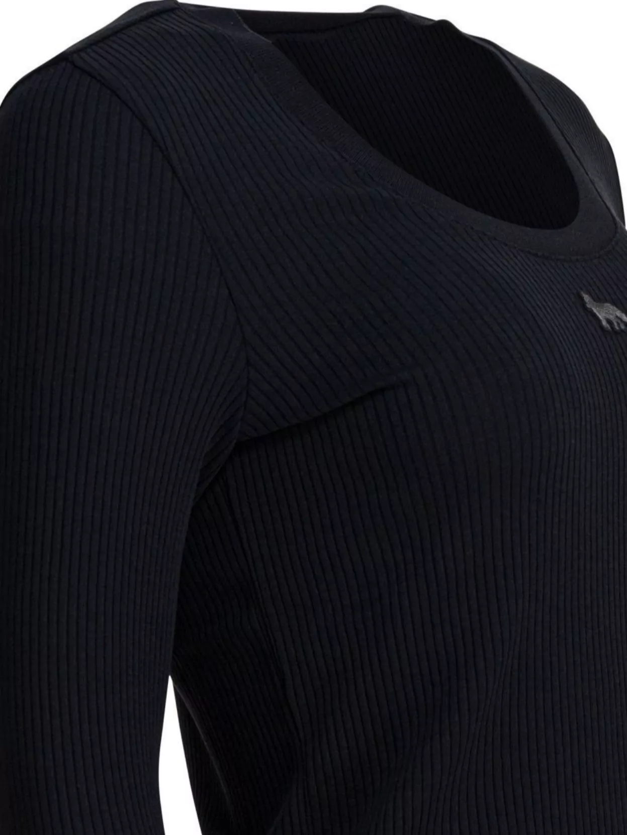 Maison Kitsuné Cropped Knitwear With Long Sleeves And Ribbed Texture In Black