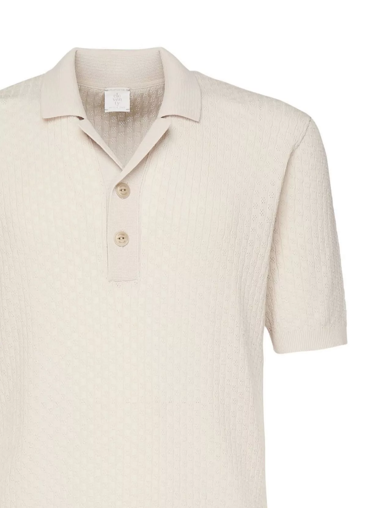 Eleventy Textured Cotton Polo With Ribbed Collar