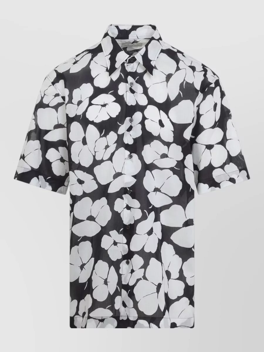 Dries Van Noten Cotton Floral Print Short Sleeve Loose Fit Shirt