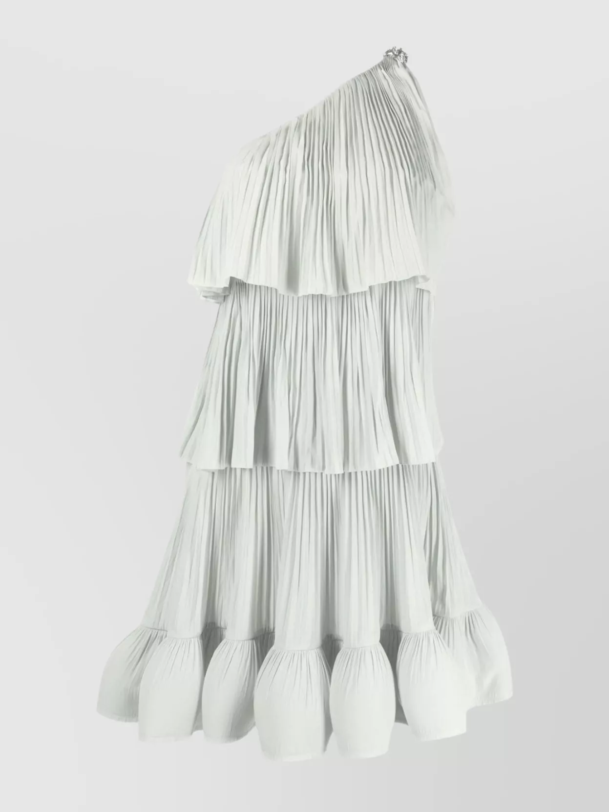 Shop Lanvin Textured Tiered One-shoulder Dress In Grey