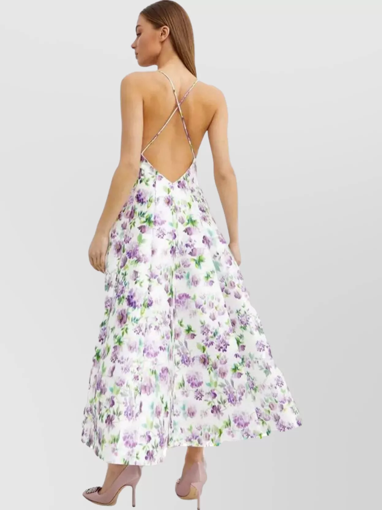 Philosophy Flower Print Flowing Skirt Open Back Dress