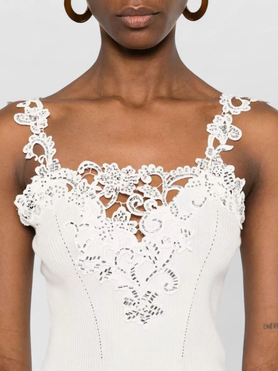 Ermanno Scervino Tank Top Lace Detail Cropped Ribbed Edges