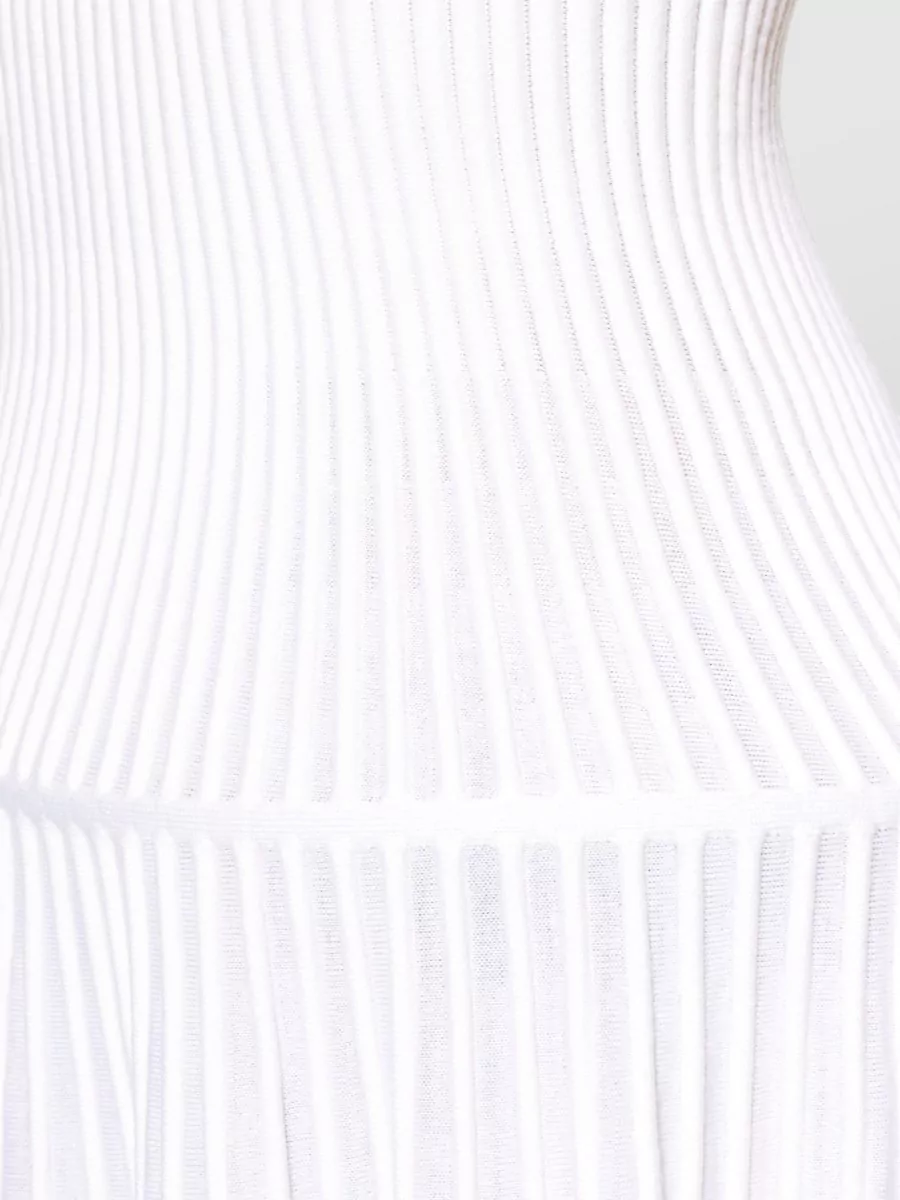 Alaïa Wool Blend Ribbed Sleeveless Pleated Dress
