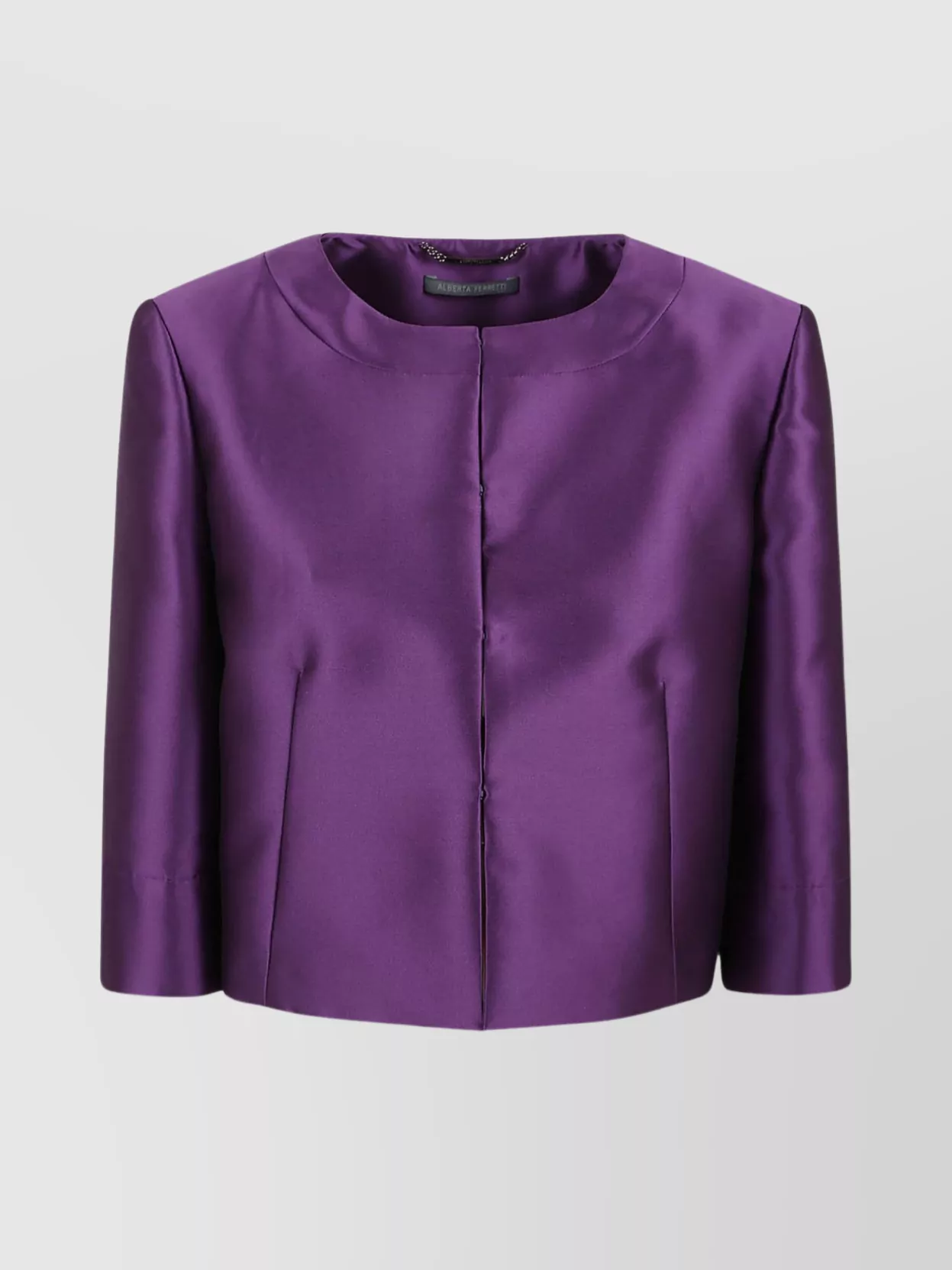 Shop Alberta Ferretti Structured Cropped Jacket With 3/4 Sleeves In Purple