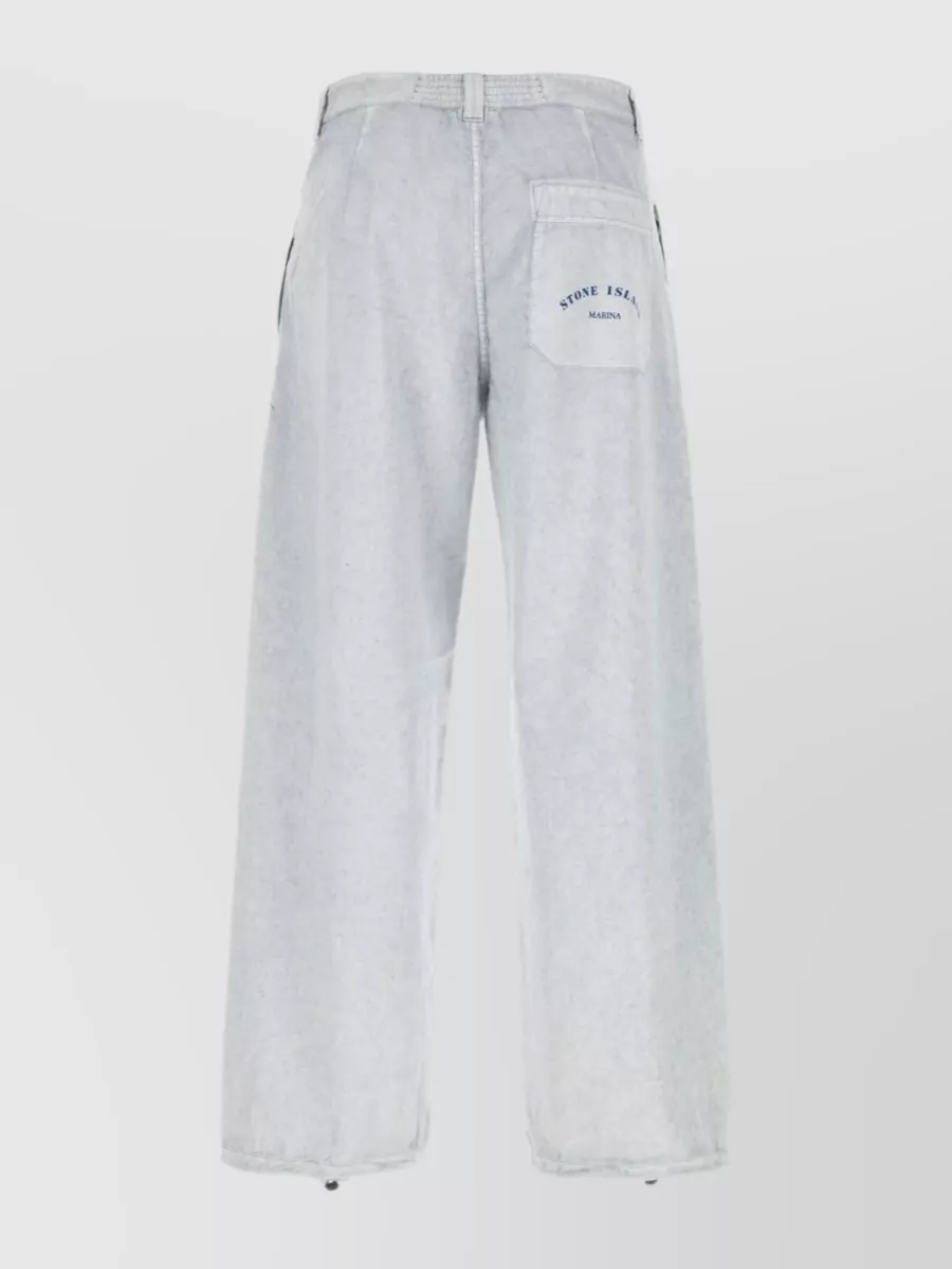 Stone Island Wide-Leg Pant In Pure Cotton With Front Pleats