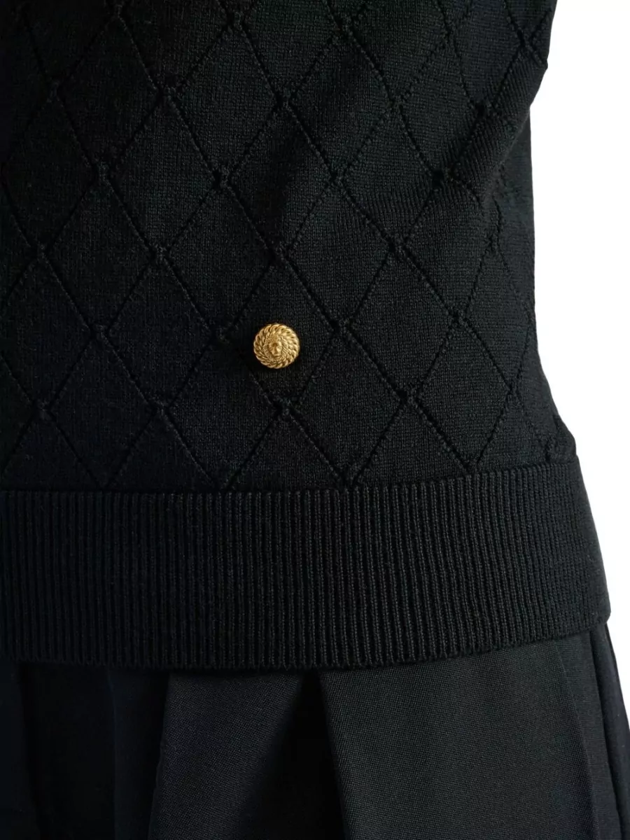 Balmain Wool Ribbed Sleeveless High-Neck Knitted Top