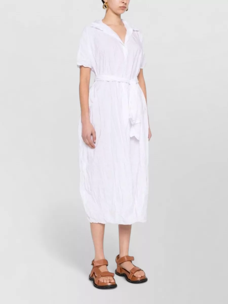 Daniela Gregis Cotton Crinkled V-Neck Batwing-Sleeve Midi Shirt Dress