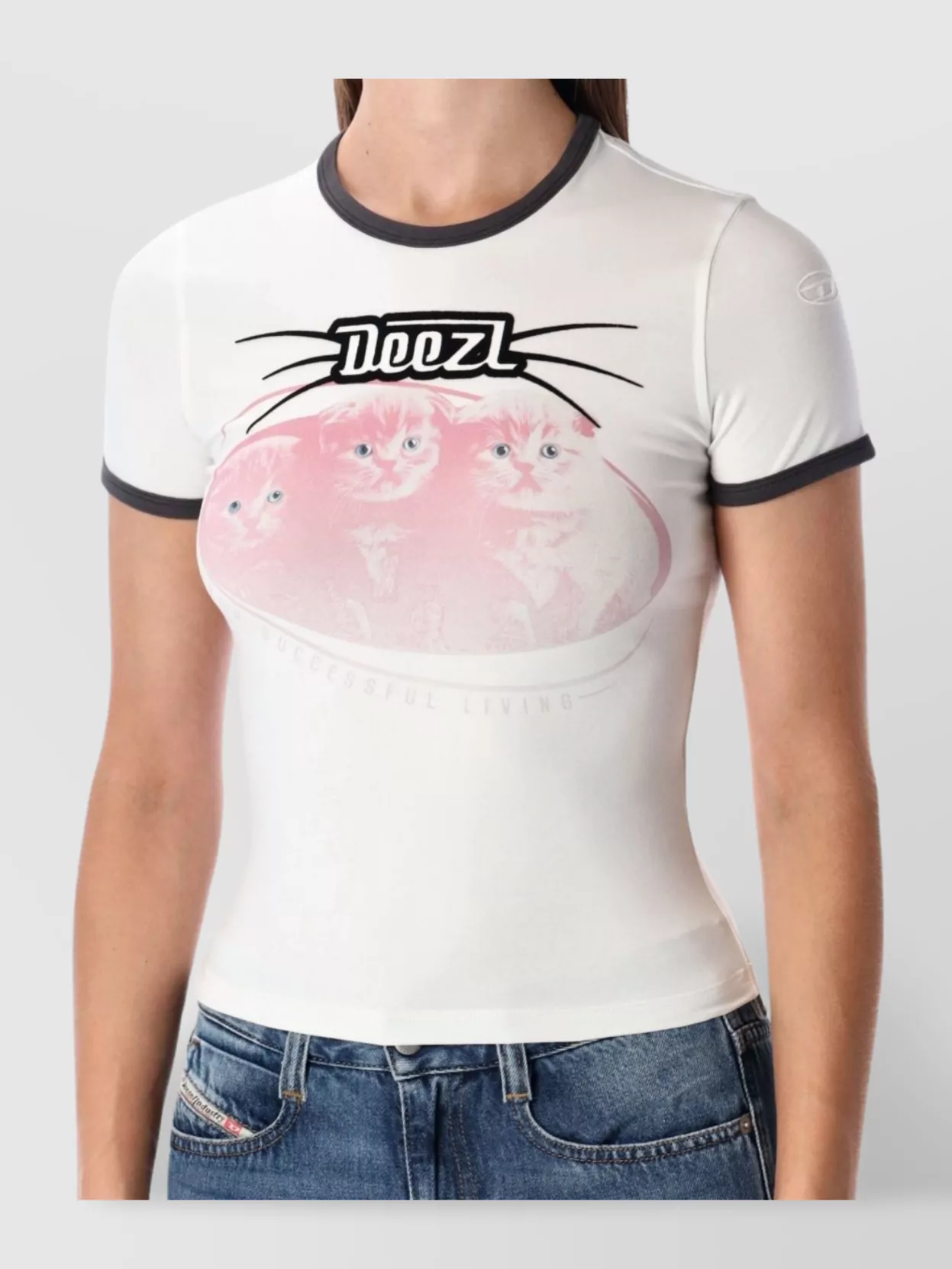 Diesel Cats Graphic Print Short Sleeve Top
