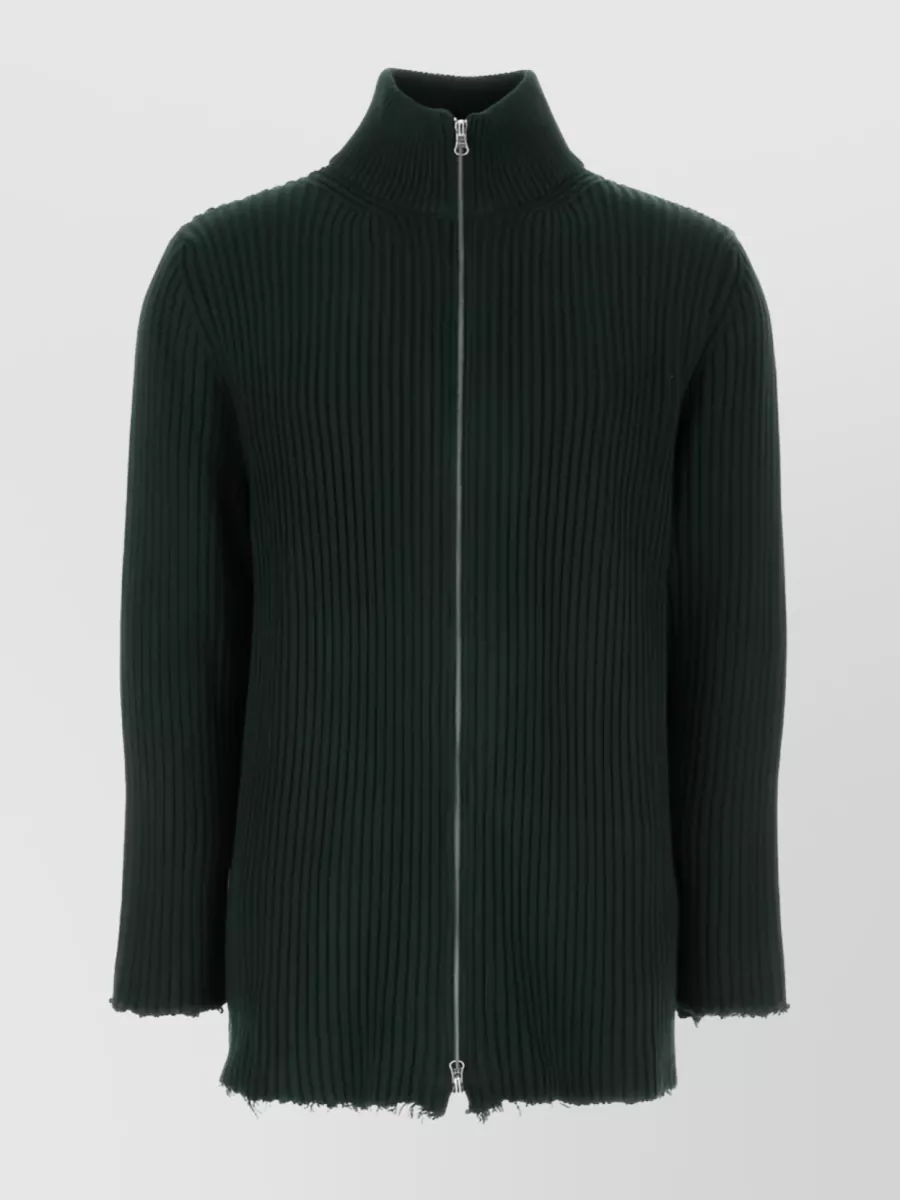 Shop Mm6 Maison Margiela Distressed Cotton Blend Zip-up Sweater In Green