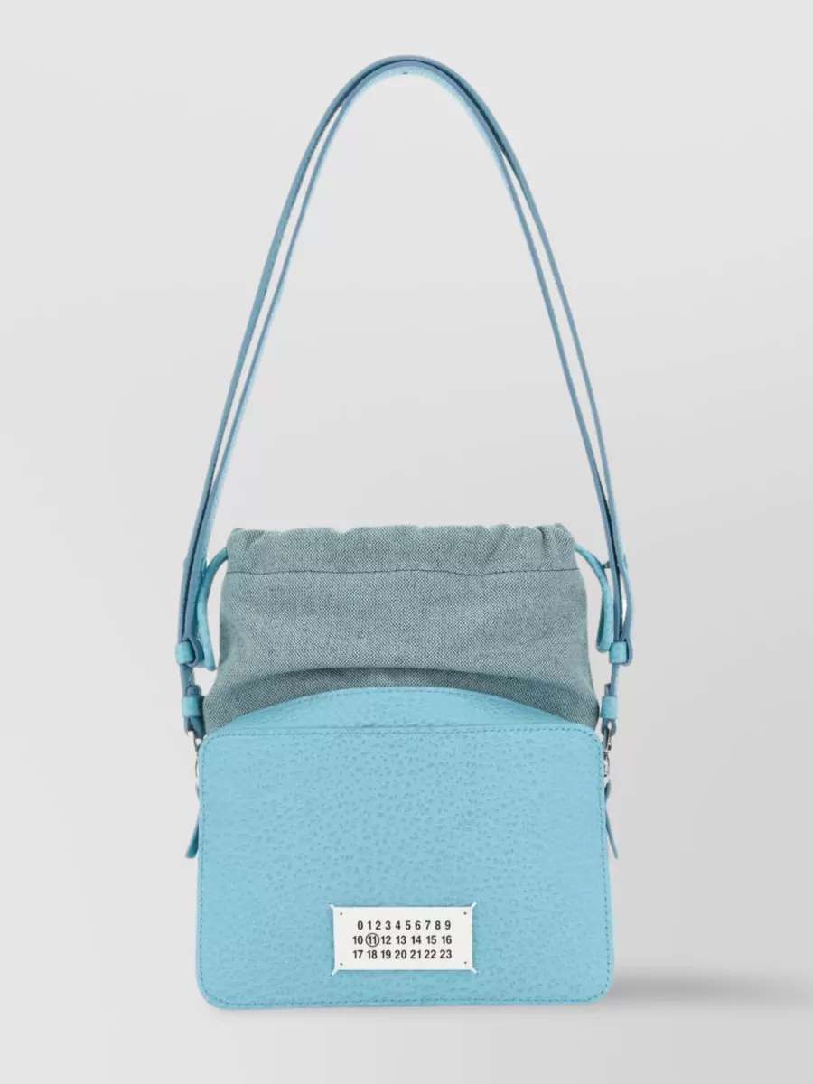 Shop Maison Margiela Leather And Fabric Bucket Bag With Adjustable Strap In Blue