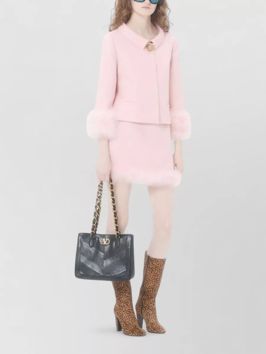 Valentino Jacket Collar Detail Cropped Length Faux Fur Cuffs In Pink