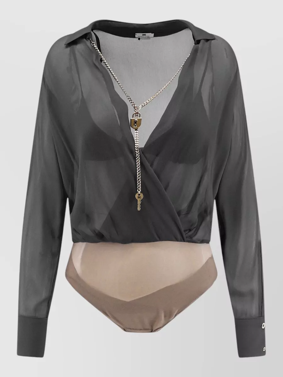 Elisabetta Franchi Viscose wrap long-sleeve bodysuit