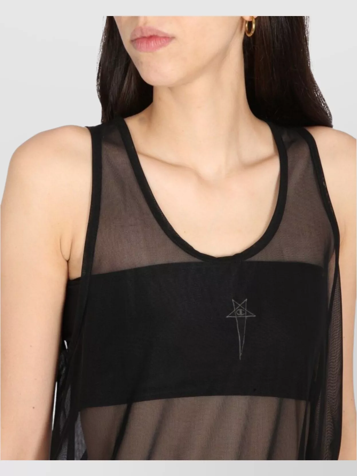 Rick Owens Sheer Mesh Sleeveless Round Neck Top