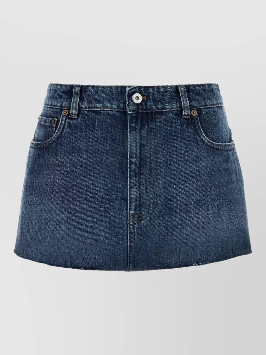 Miu Miu Casual Mini Skirt Frayed Hem In Blue