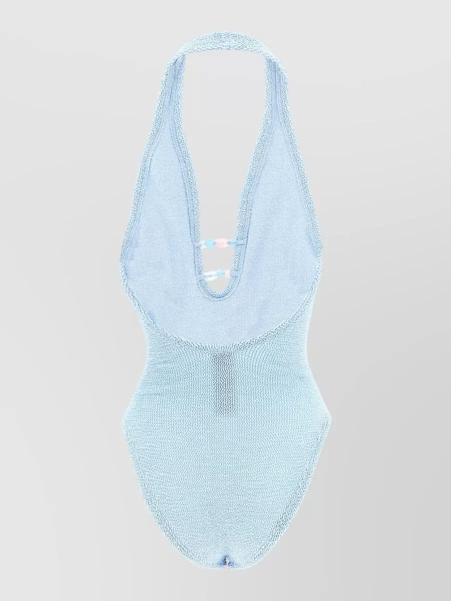 Hunza G Crinkle Halterneck Beaded One-Piece Swimsuit