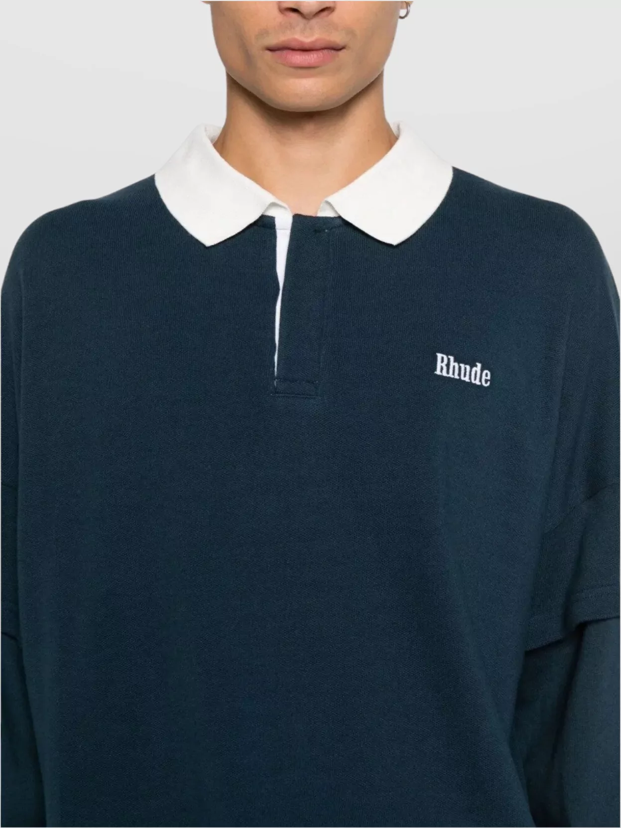 Rhude Layered Long Sleeve Pique Polo Shirt