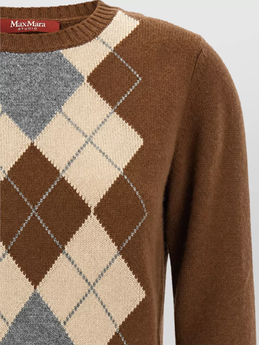 S Max Mara Cashmere Wool Argyle Ribbed Crewneck Jumper