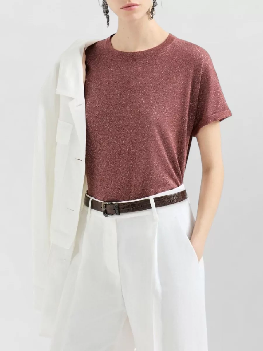 Brunello Cucinelli Cashmere Silk Glitter Short-Sleeve T-Shirt