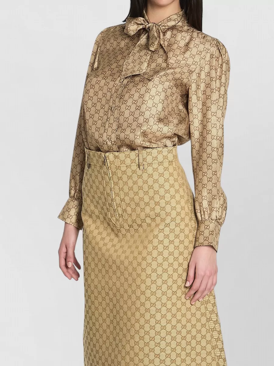 Gucci Silk Printed Bow-Tie Long-Sleeve Blouse