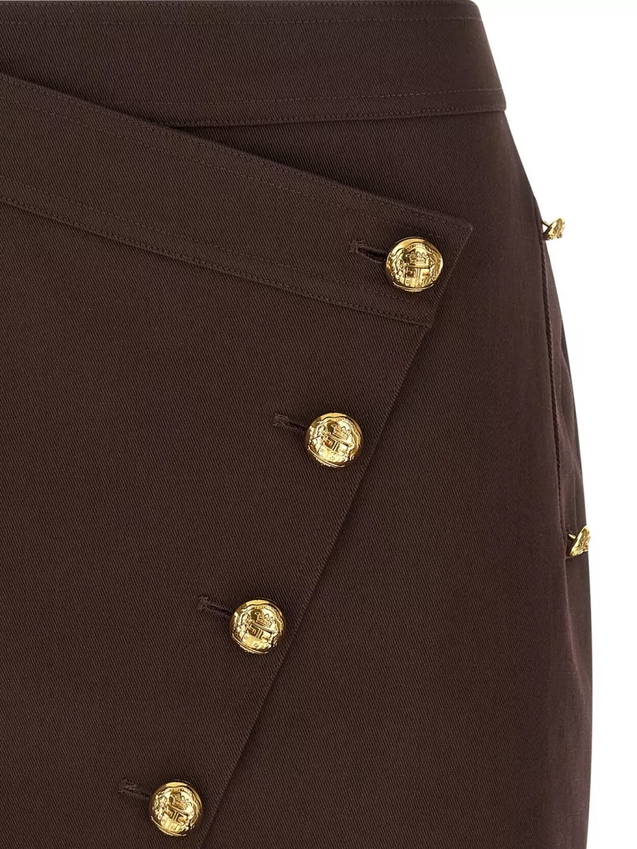 Elisabetta Franchi High Waist Skirt Asymmetric Gold Buttons