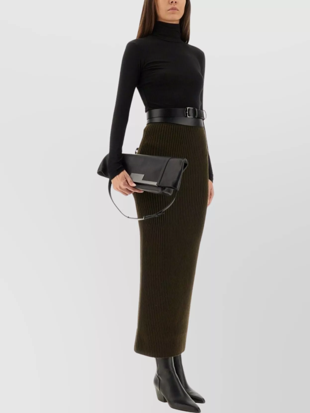 Max Mara Ankle Length Ribbed High Waist Skirt In Brown
