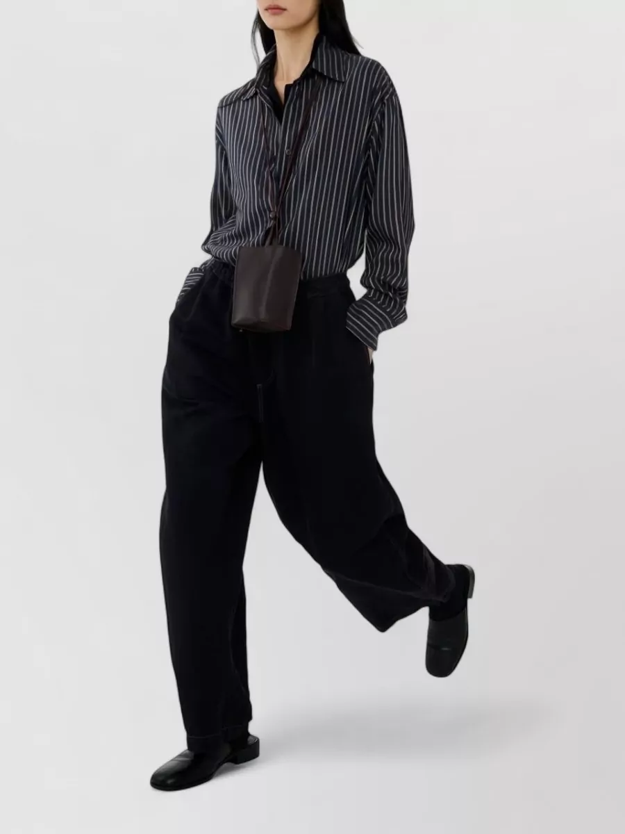 Studio Nicholson Rouen Shirt Curved Hem Stripe Design