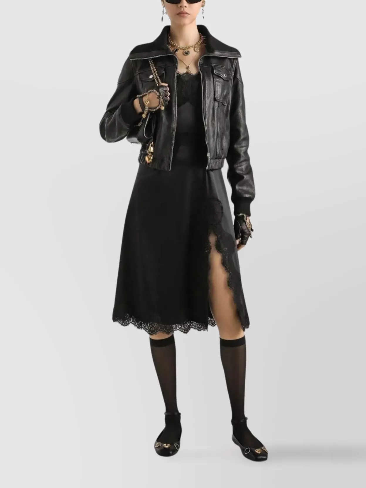 Dolce & Gabbana Lace Trim Satin Dress With Spaghetti Straps In Black