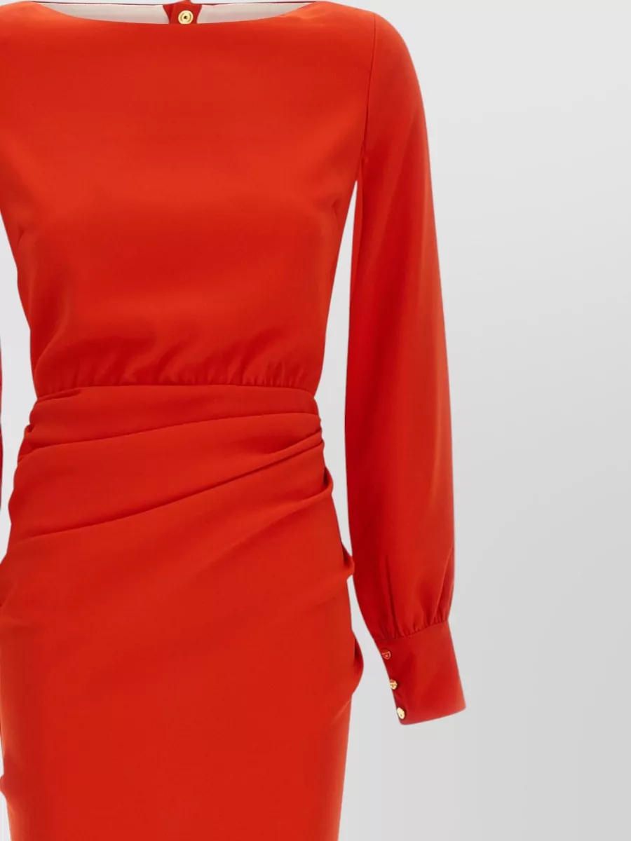 Elisabetta Franchi Long Sleeve Ruched Dress Button Detail