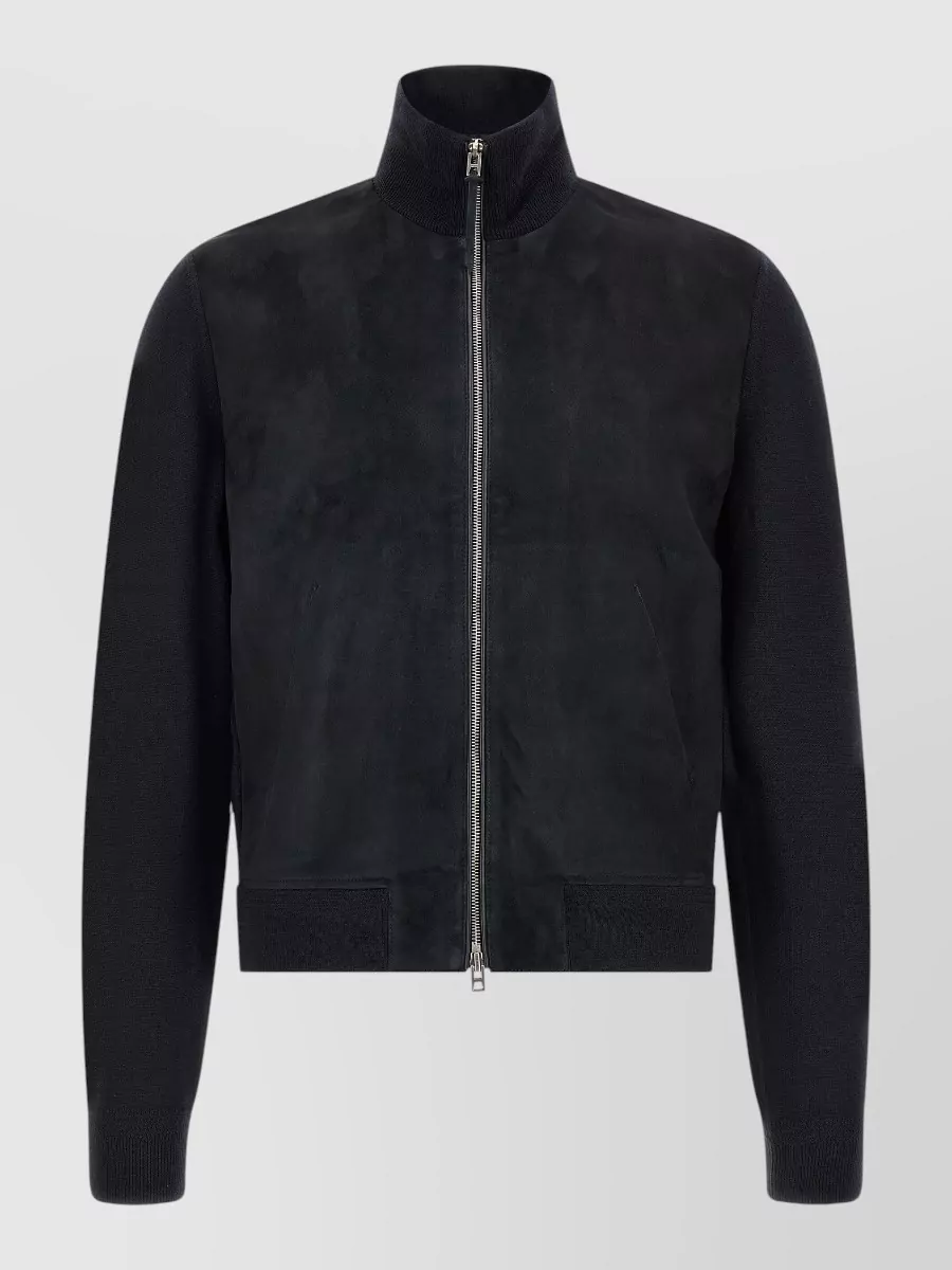 Tom Ford suede panel wool zip-up cardigan