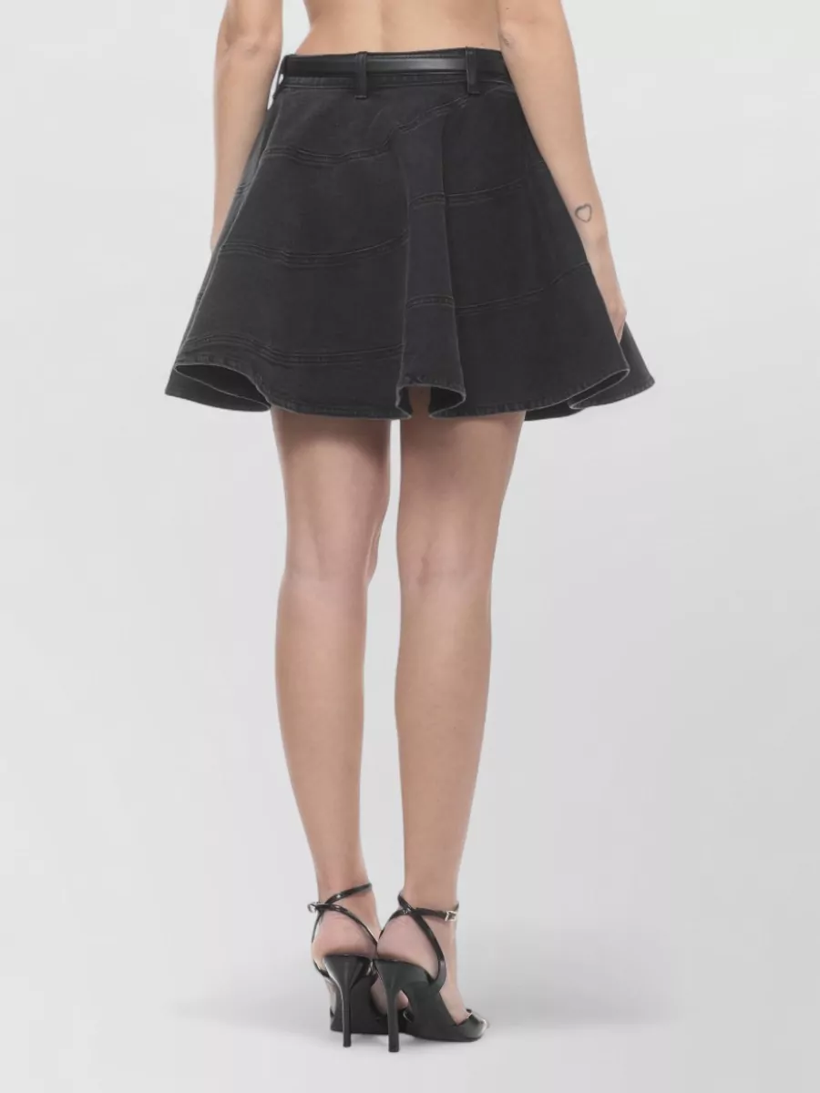 Self-Portrait Denim Flared Mini Skirt