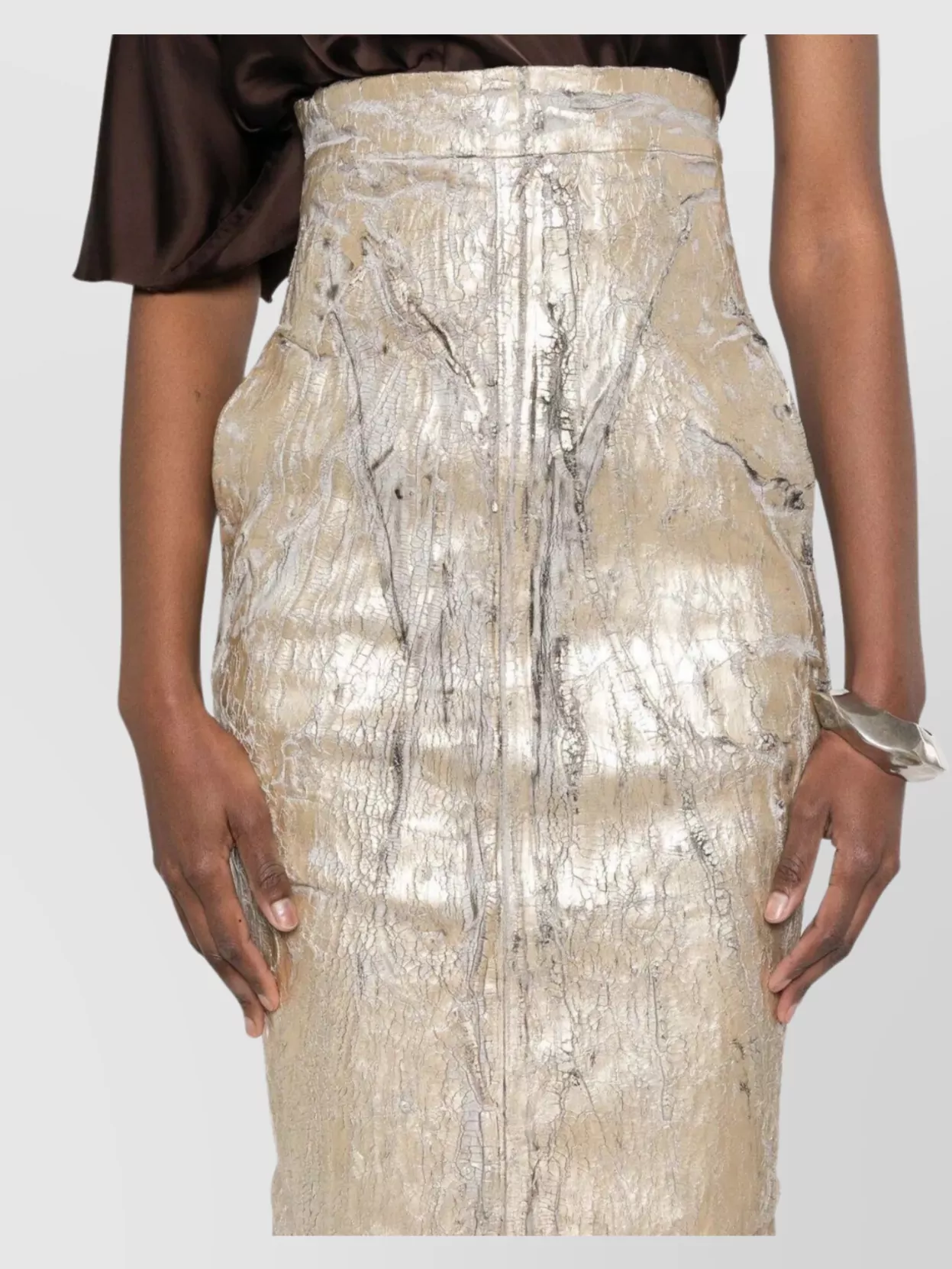Rick Owens Denim Lido Skirt With Gold Metallic Finish
