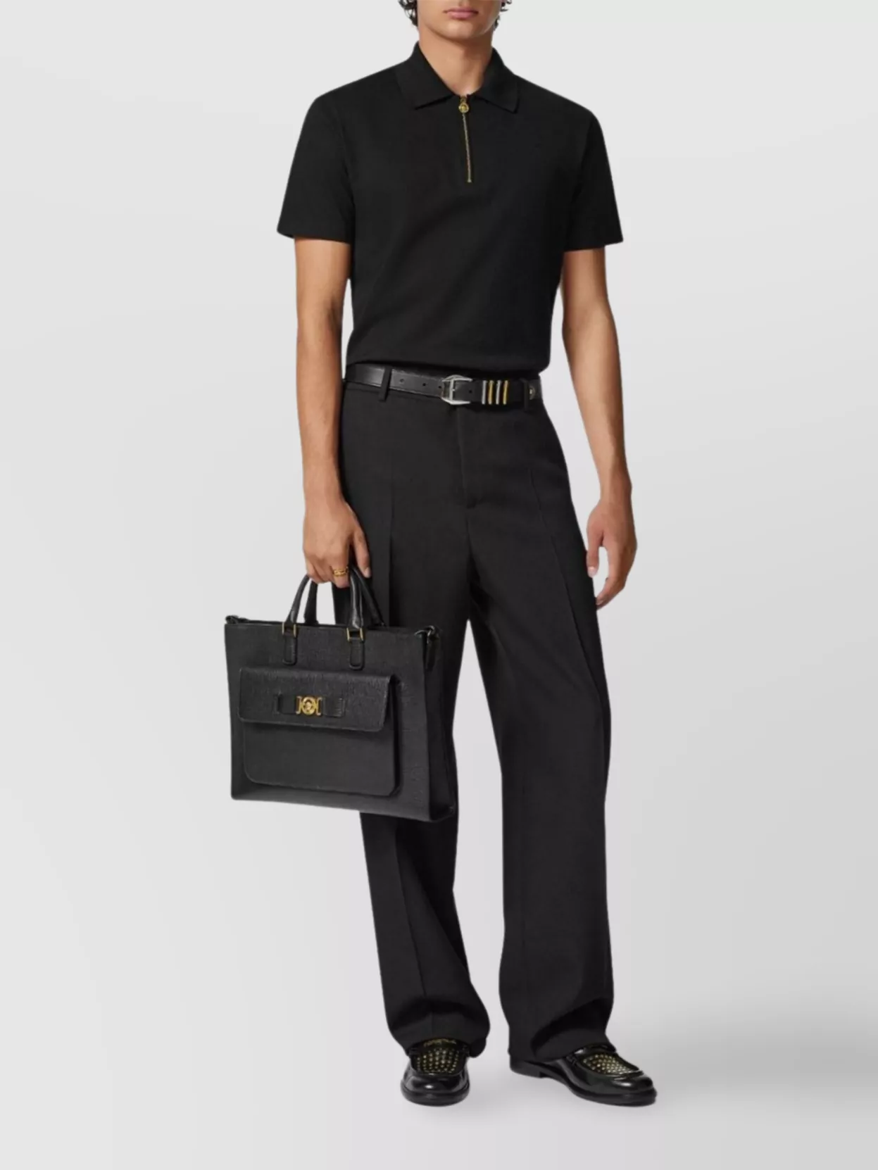 Versace Zipper Collar Polo Shirt Short Sleeves