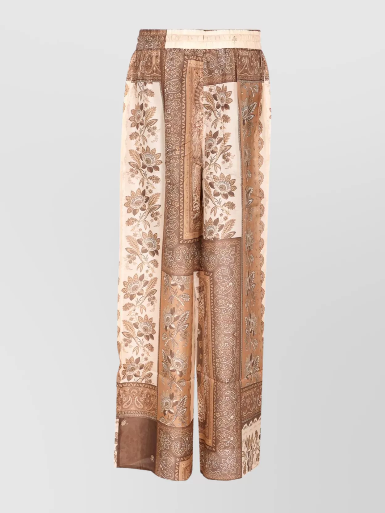 Zimmermann Lucky Brown Pants With Elastic Drawstring Waist And All-over Floral Print In Silk Woman