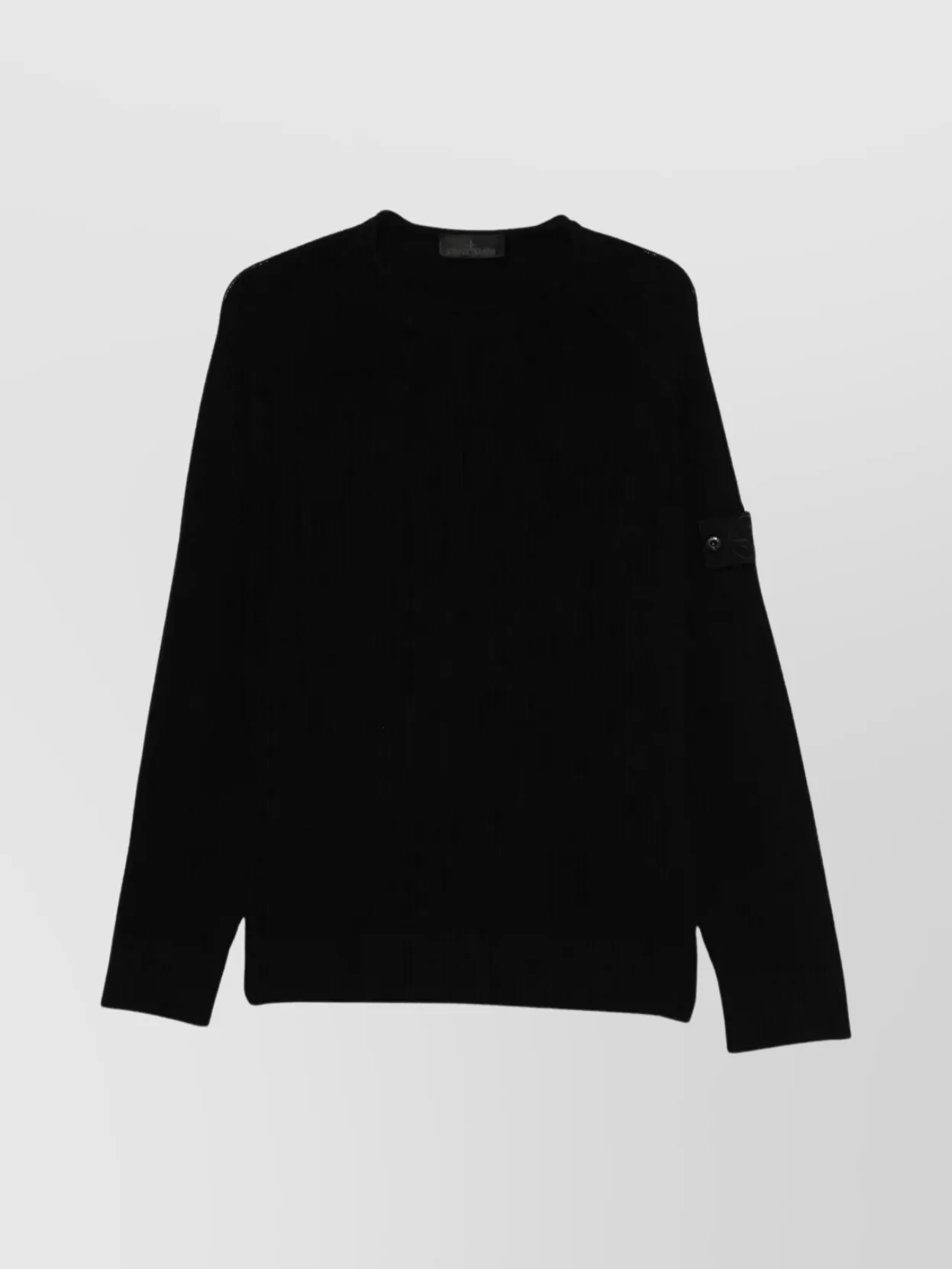 Stone Island Stretch Wool Crewneck Sweater With Reverse Stitch Details In Black