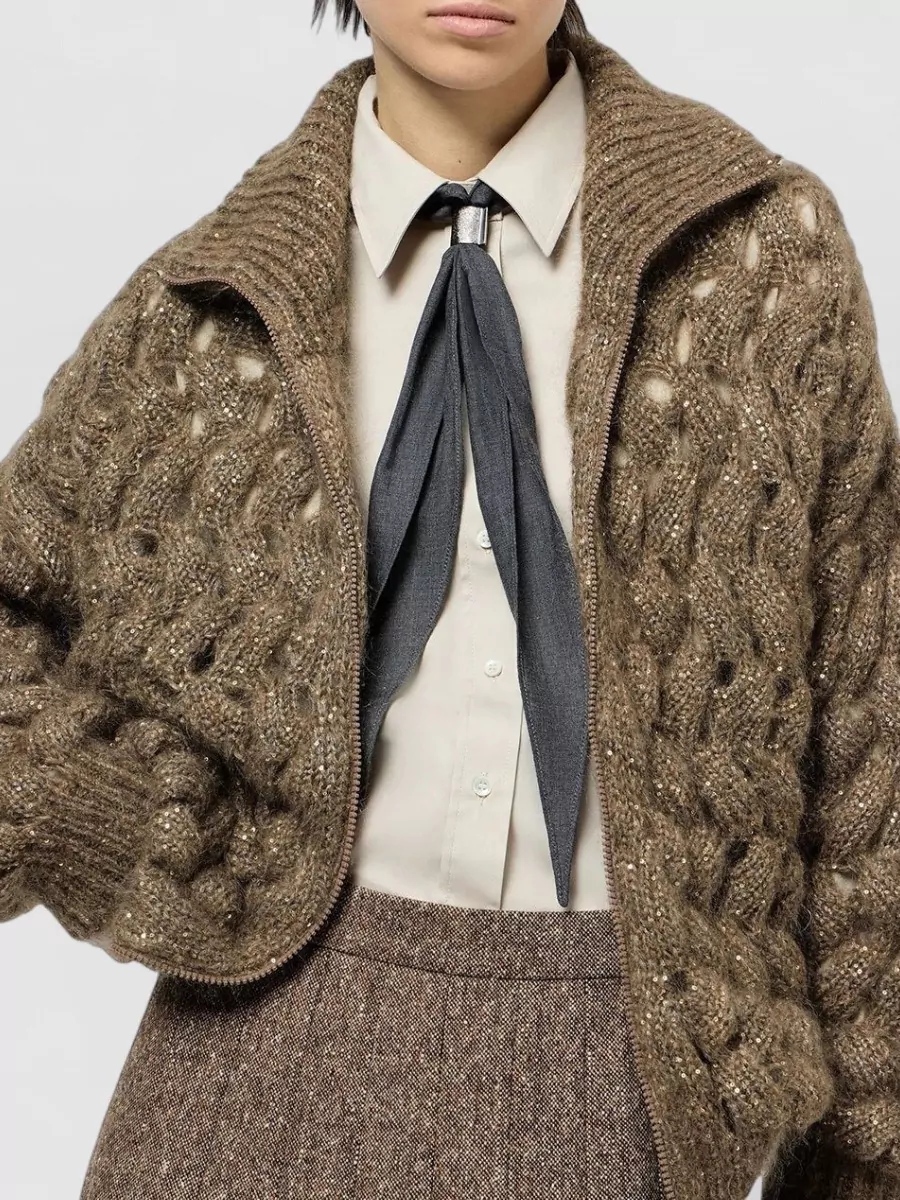 Brunello Cucinelli Ribbed Sequined Mohair Blend Cardigan