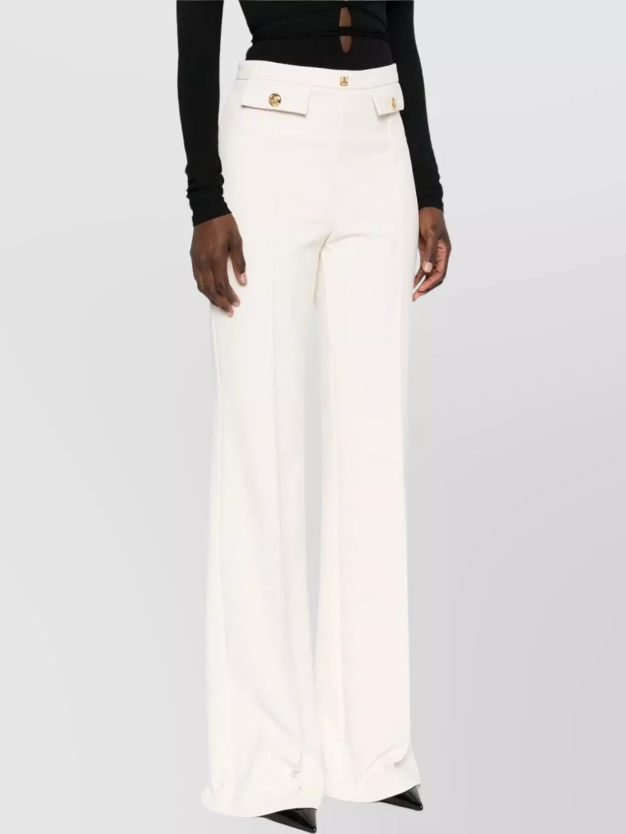 Elisabetta Franchi High-Rise Wide-Leg Trousers Button Detailing