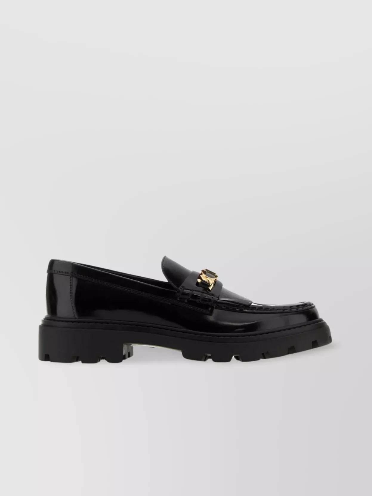 Shop Tod's Chunky Sole Chain Loafers In Black