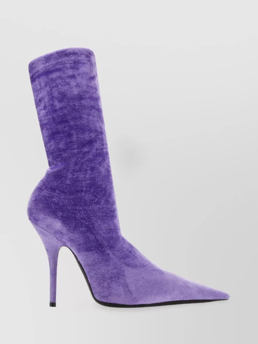 Shop Balenciaga Knife Ankle Boots In Luxurious Velvet In Purple