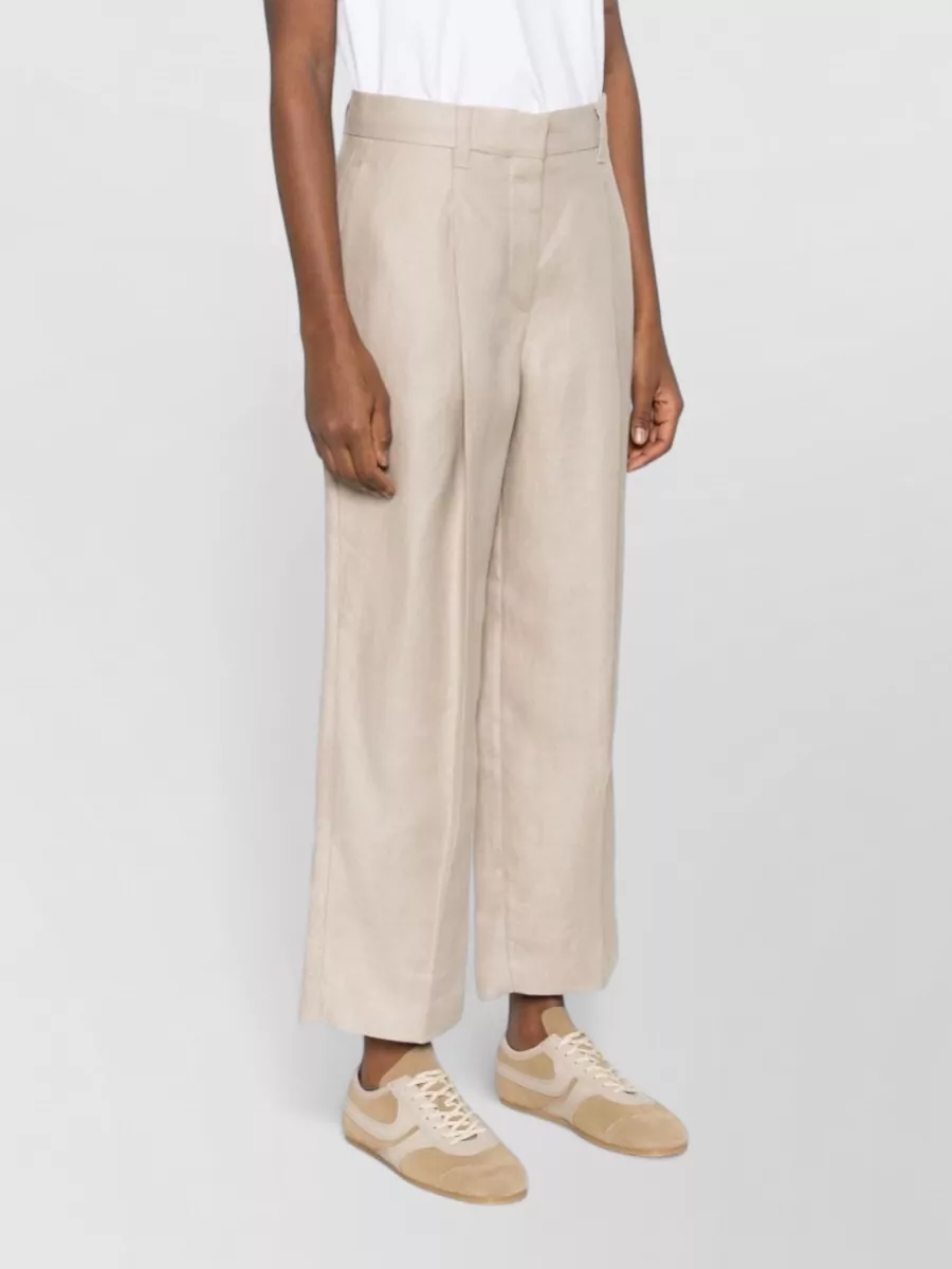 Brunello Cucinelli Linen Cropped Wide-Leg Pleated Trousers