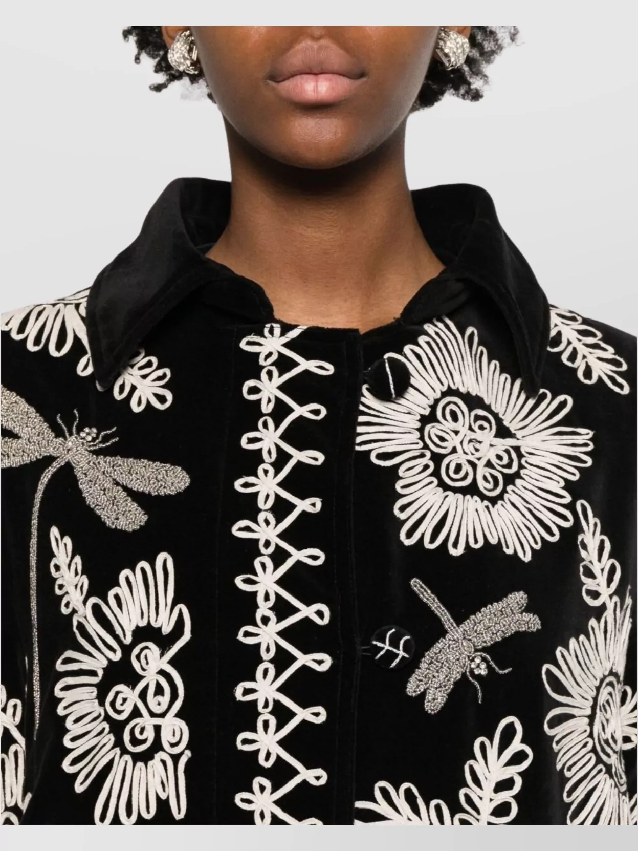 Forte Forte Long Coat With Floral Embroidery And Pockets