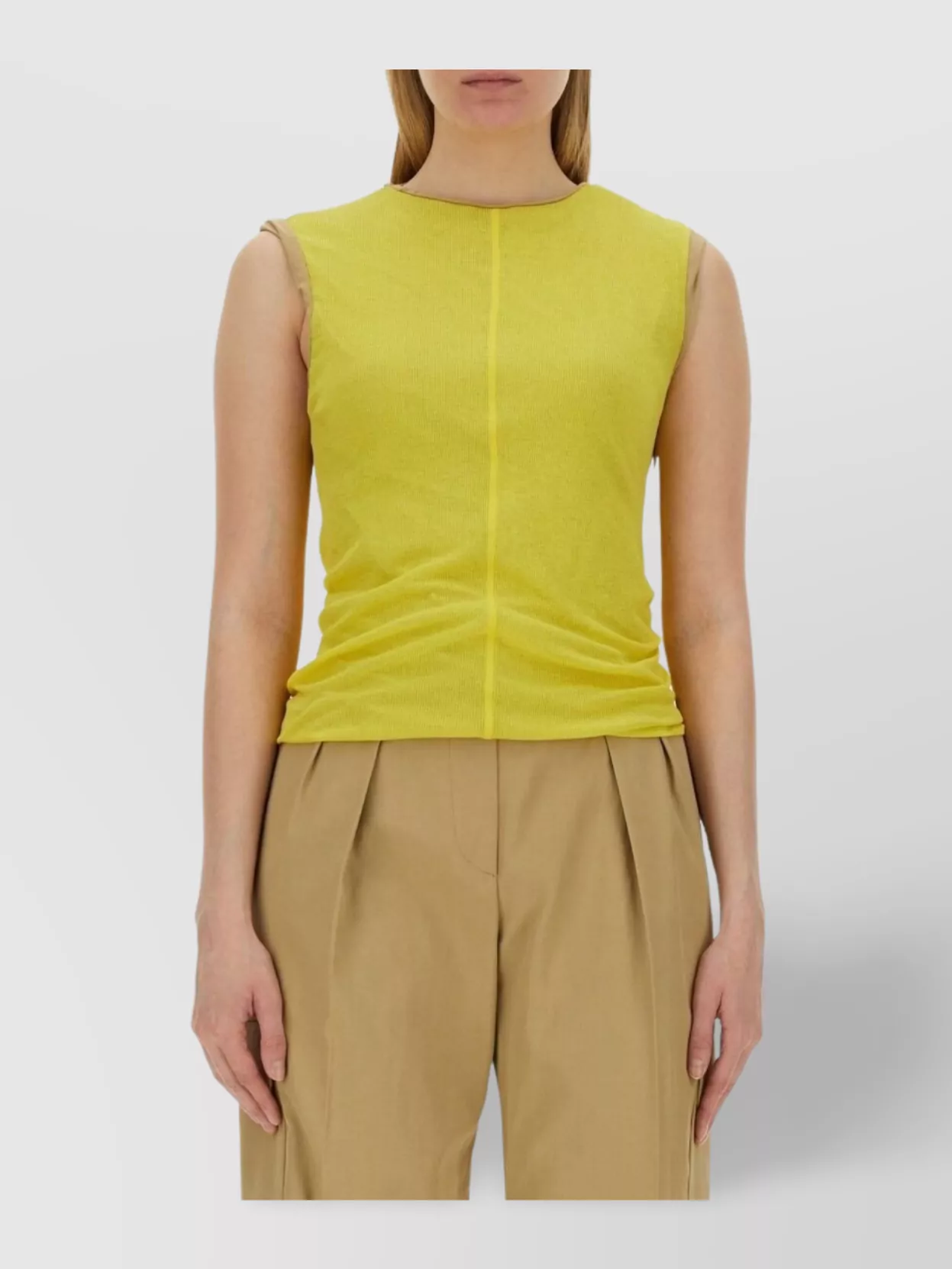 Sportmax Fitted Sleeveless Top Crew Neck Style In Yellow