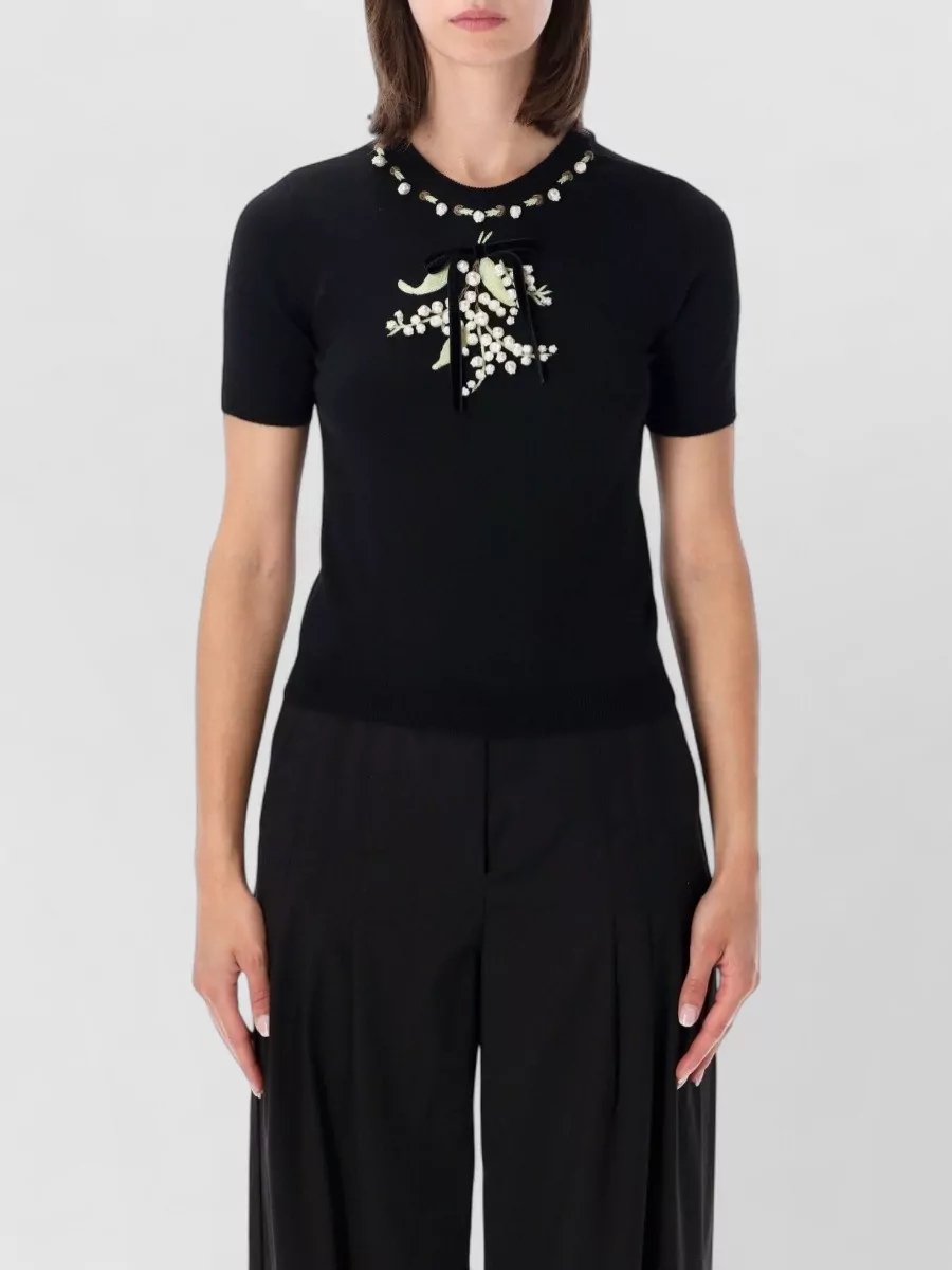 Valentino Garavani Virgin Wool Embroidered Short-Sleeve Knit Top