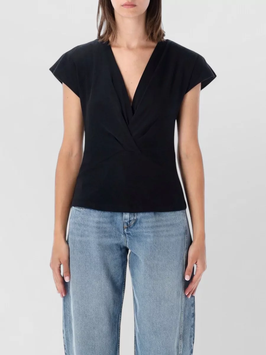 Isabel Marant Etoile cotton slim-fit draped v-neck short-sleeve top