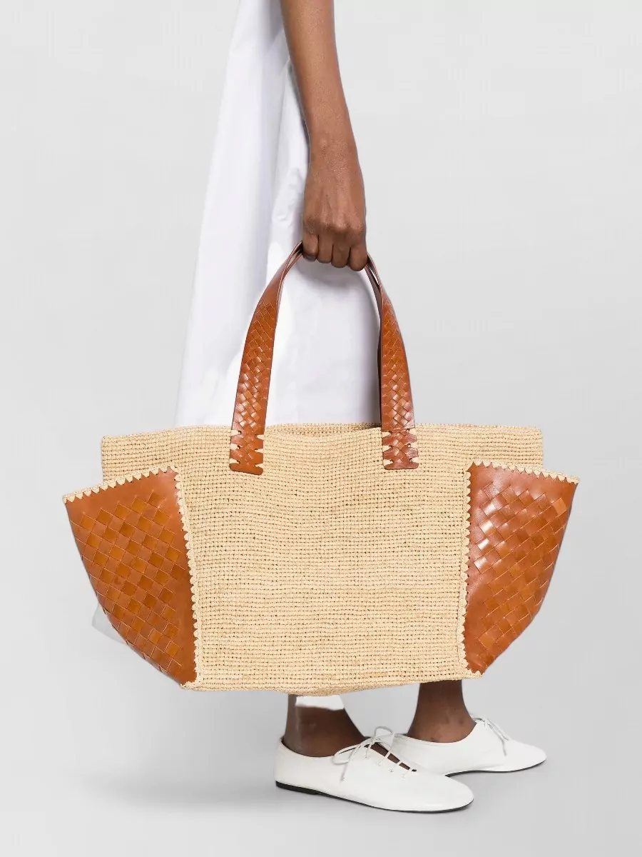 Dragon Diffusion X Sovani Woven-raffia Leather-panel Tote Bag