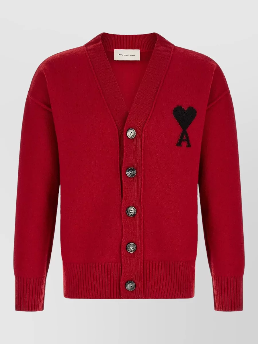 Ami Paris wool v-neck ribbed cardigan