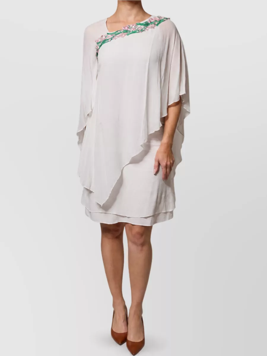 Blumarine Floral-Embroidered Chiffon Mini Dress
