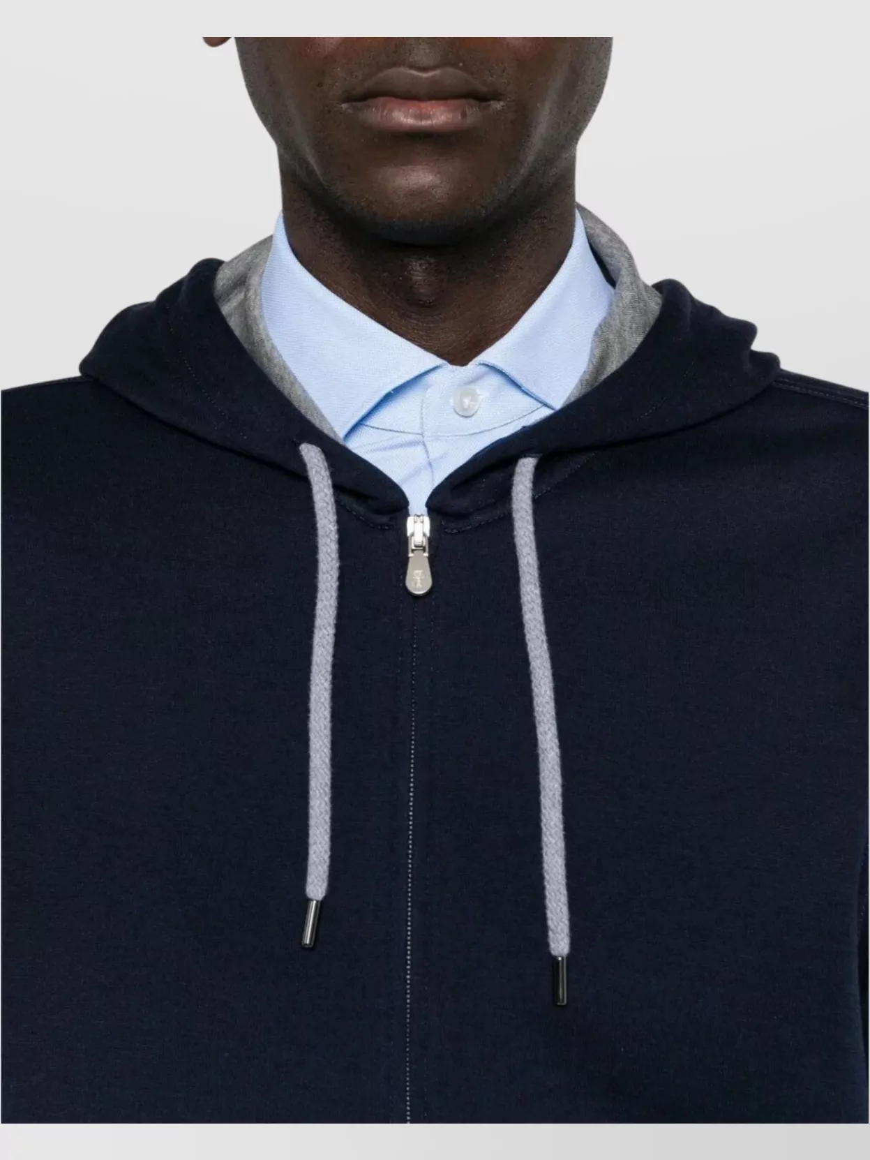 Brunello Cucinelli Blue/Grey Cotton Blend Hooded Sweater